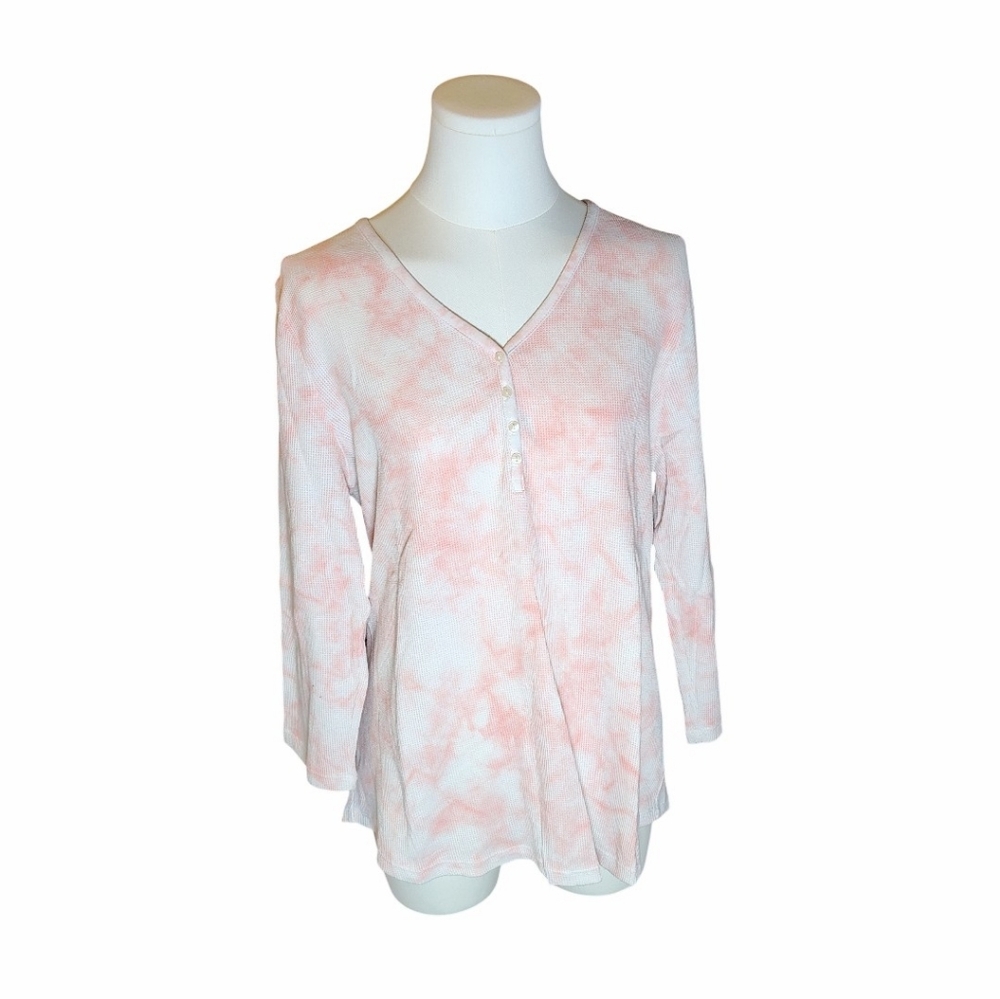 Nwot Style & Co. Light Pink and White Tie Dye Long Sleeve Thermal Tee Size XL